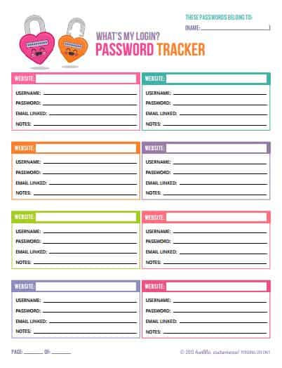 free printable password tracker