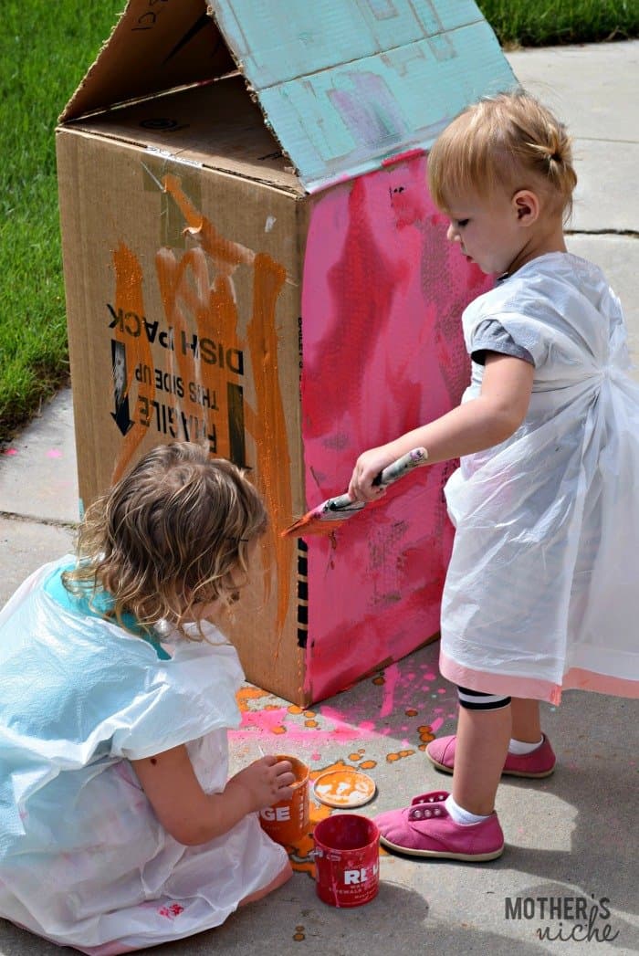 60 Days of Summer Fun: Washable Chalk Painting on a Cardboard House!