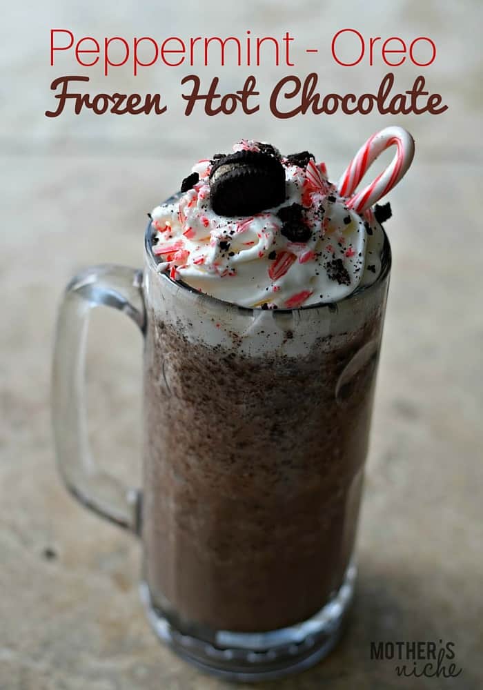 Such a delicious twist on your typical hot chocolate recipe! Frozen Hot Chocolate is such a fun way to celebrate the season (and the peppermint and Oreo are a delightful addition).