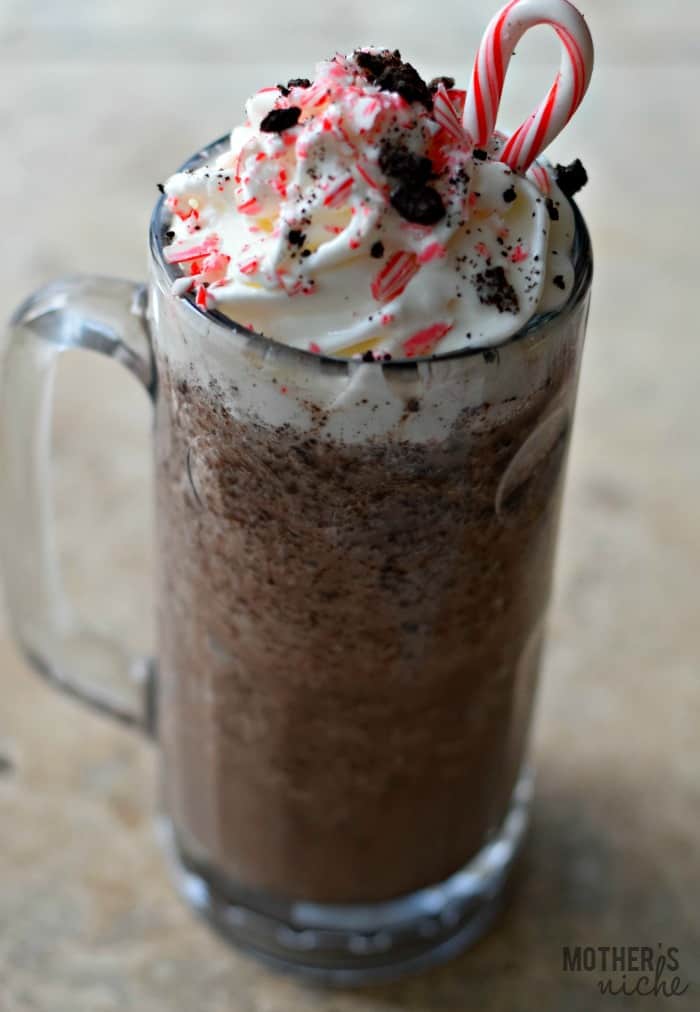 Peppermint Frozen Hot Chocolate with OREO! Oh my YUM!