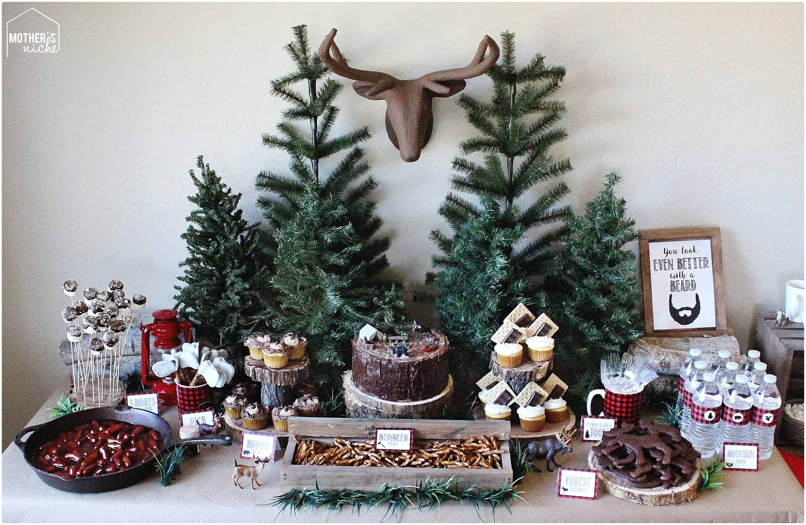 lumberjack party table and decor