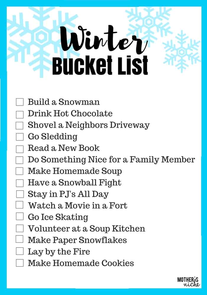 Winter Bucket List Printable