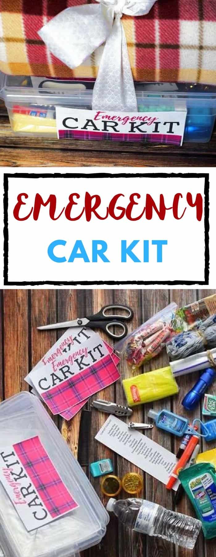 Emergency car kit, with a list of almost everything you could think of! So helpful