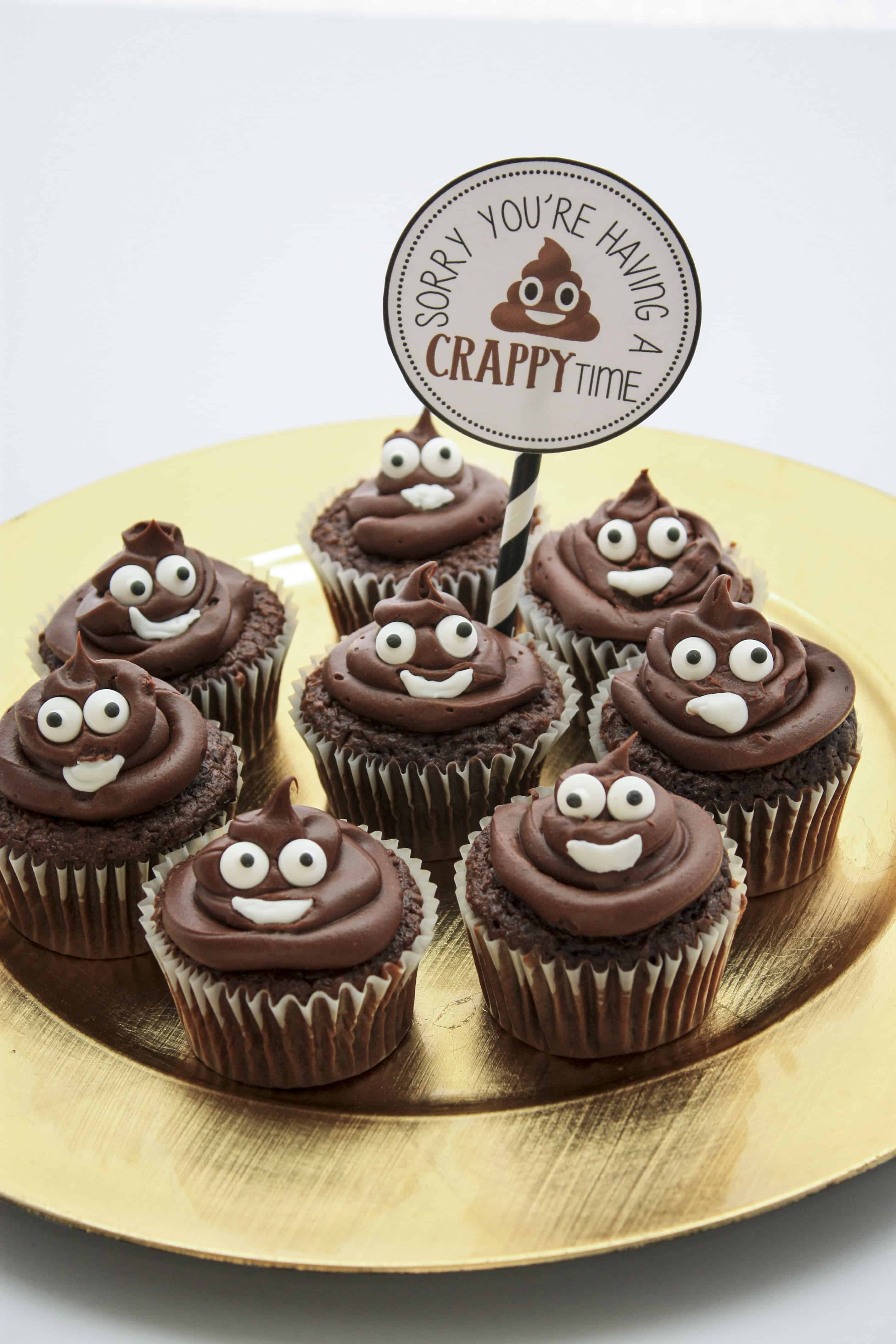 Poop Emoji Cupcakes With Free Gift Tag for Someone Having a Rough Day