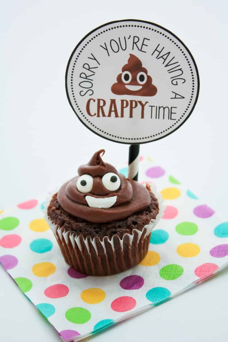 poop emoji cupcake + tag