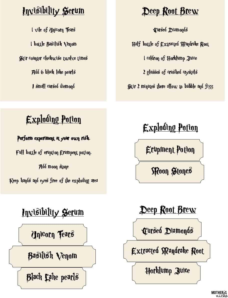 Celebrating at Hogwarts: Everything you need to throw a HARRY Inside 15 Harry Potter Potion Labels Templates