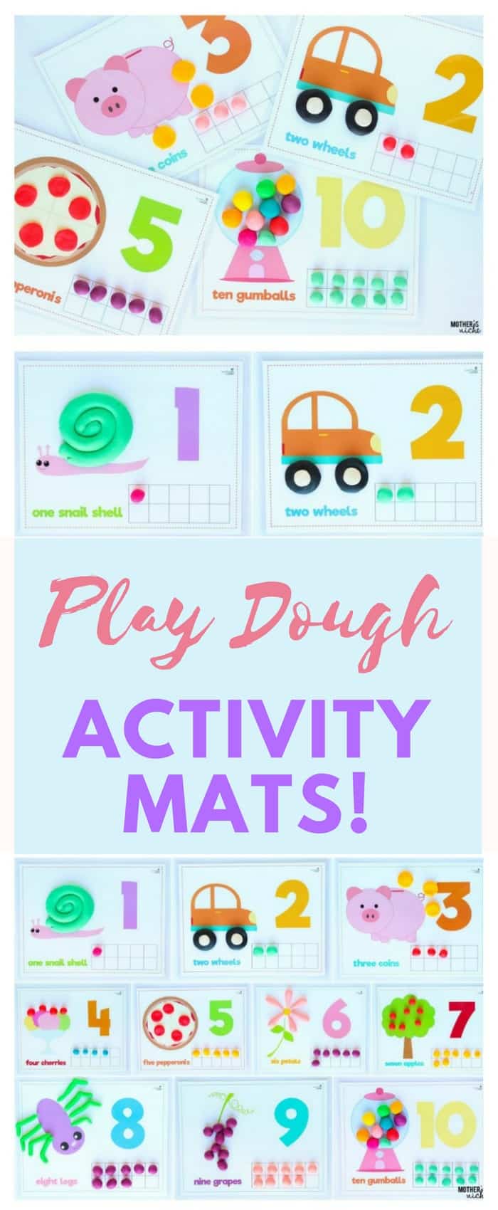 Cute Counting Activities using Play Dough Activity Mats